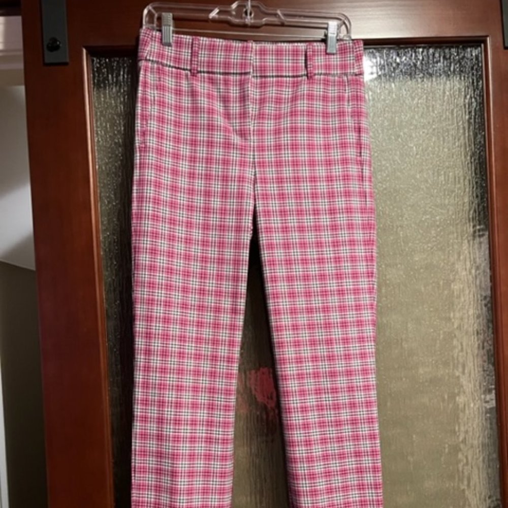 J Crew, Pink Plaid, Cigarette Pants, Size 4L, NWT